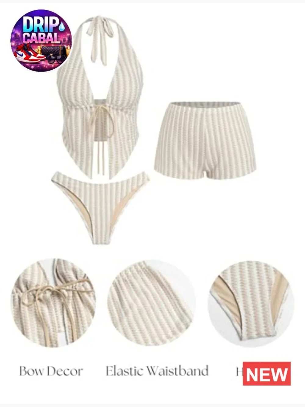 Halter V Neck Triangle 3 Piece Tankini Set with Shorts